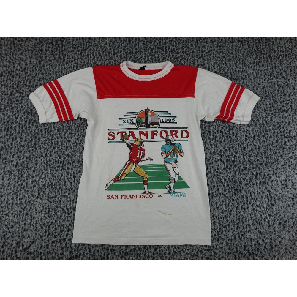 Vintage 1985 Super Bowl XIX T-Shirt Youth M White Red Stanford 49ers Dolphins
